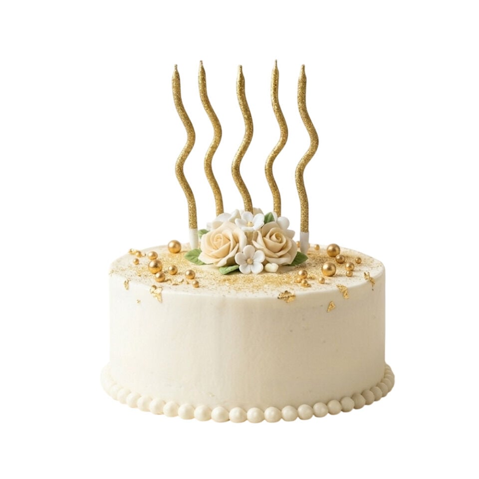 Altın Simli Kıvrımlı Pasta Mumu 12 cm 5 Adet