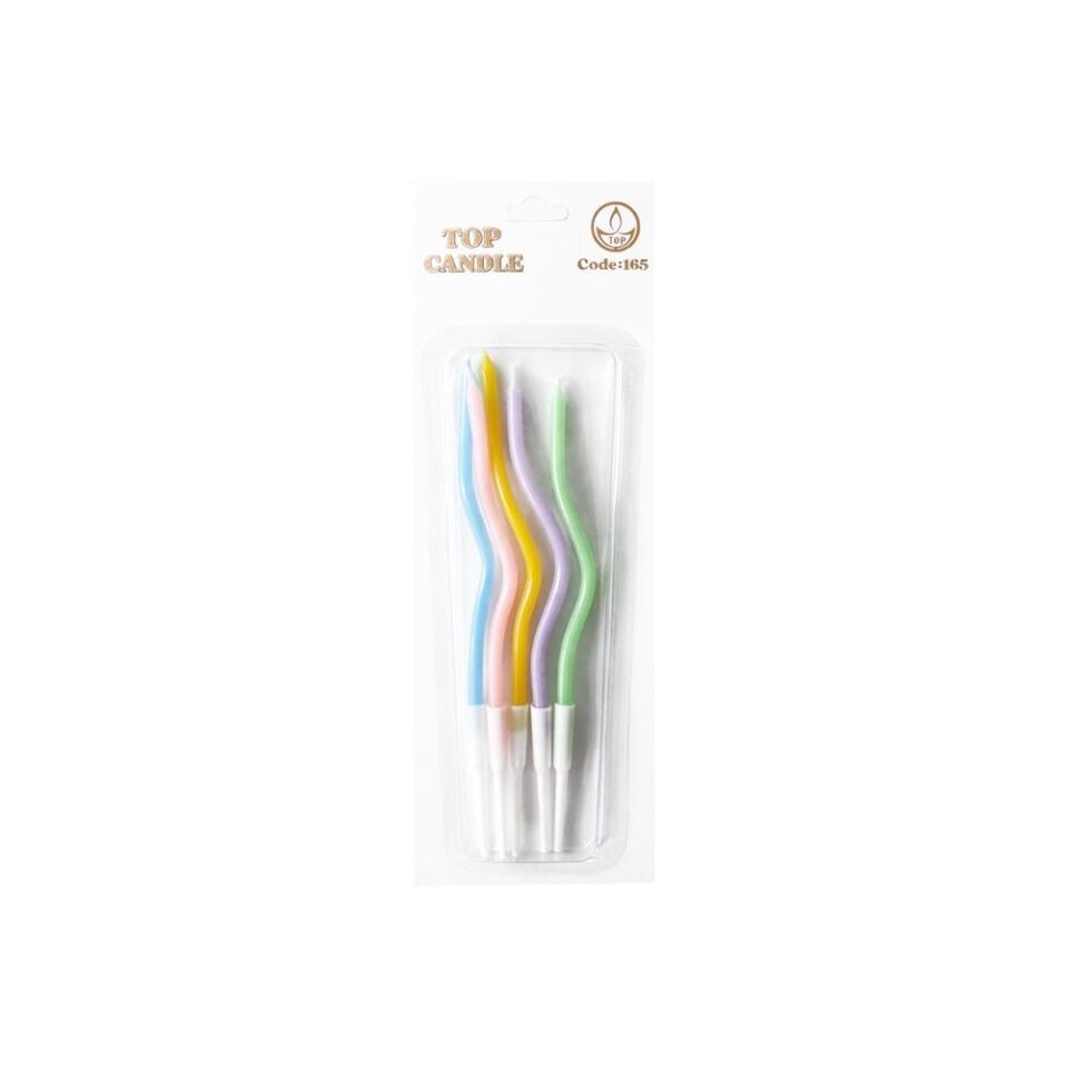 Makaron Renkli Kıvrımlı Pasta Mumu 12 cm 5 Adet