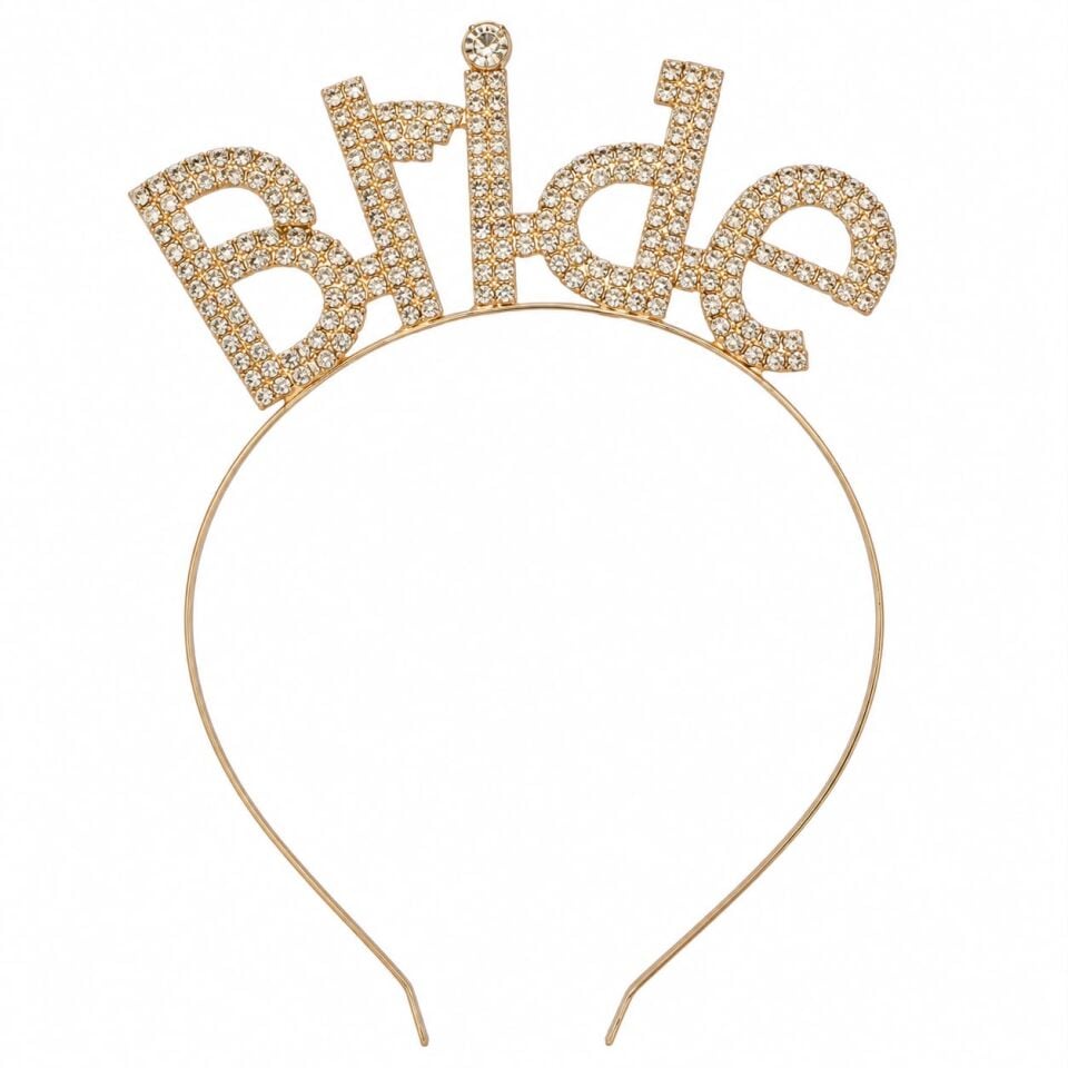 Bride Taşlı Taç Gold