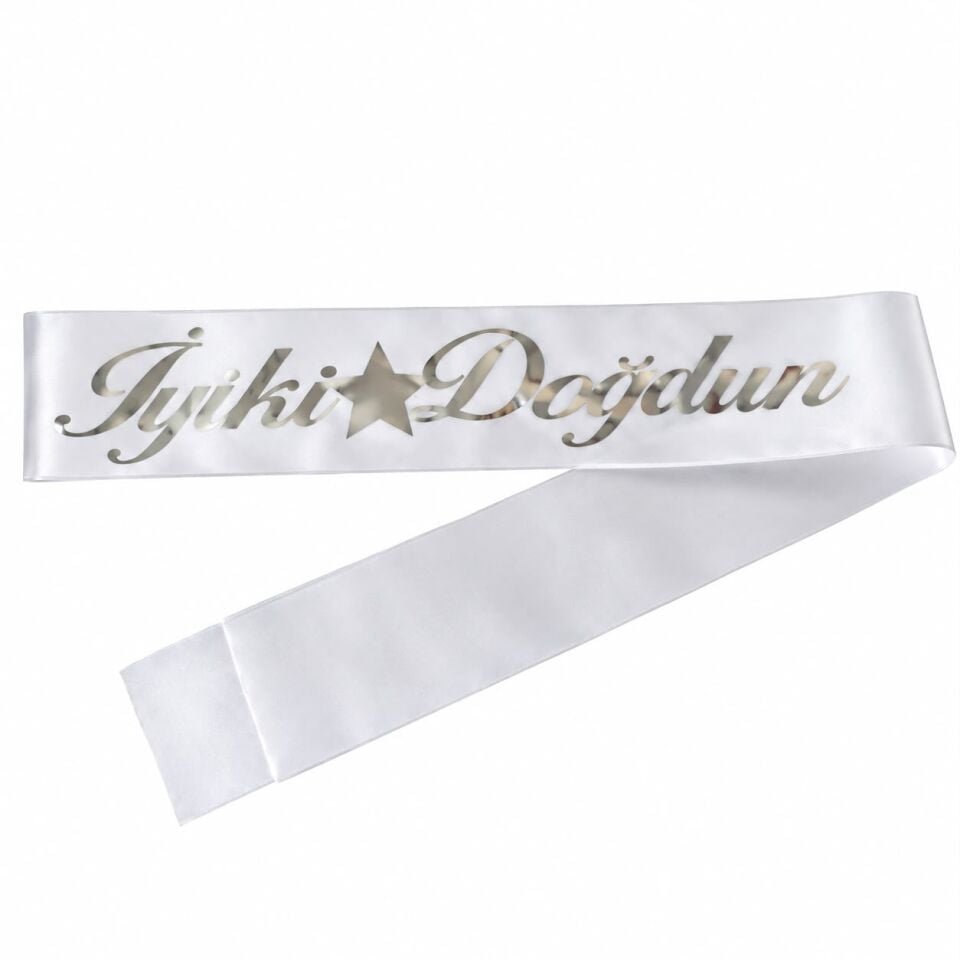 İyi ki Doğdun Beyaz - Gümüş Kumaş Kuşak