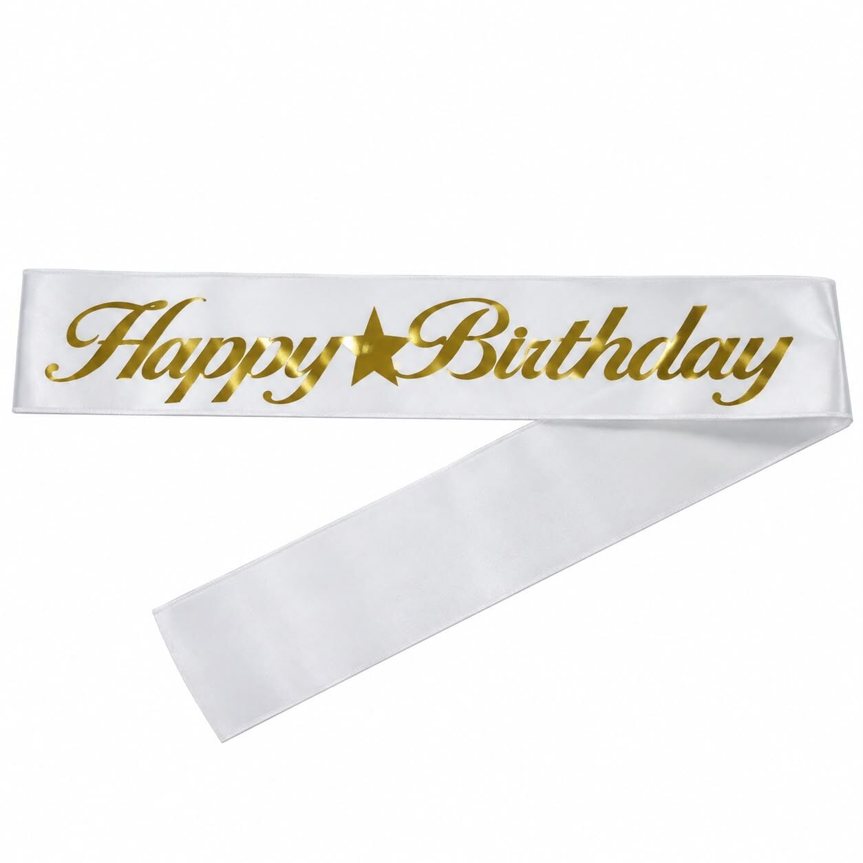 Happy Birthday Beyaz - Gold Kumaş Kuşak