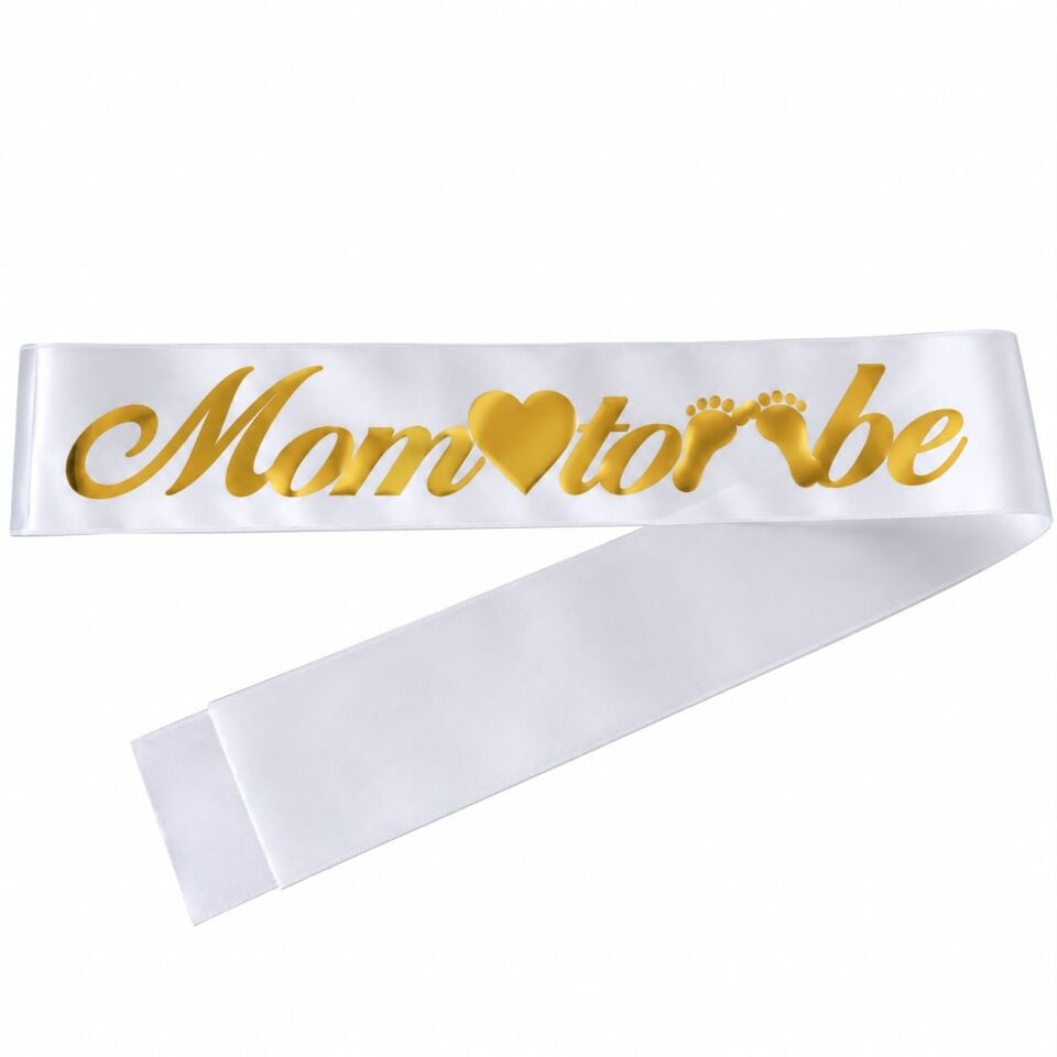 Mom to Be Beyaz - Gold Kumaş Kuşak