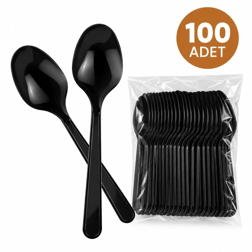Siyah Plastik Kaşık 100 Adet