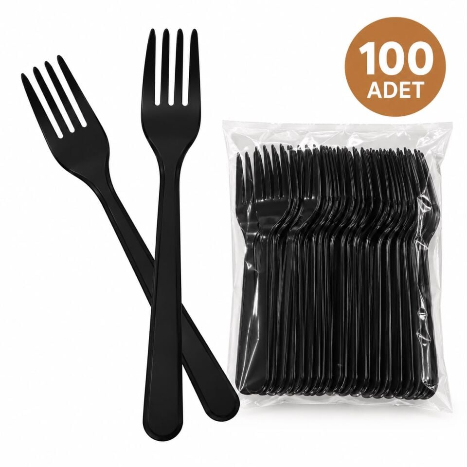 Siyah Plastik Çatal 100 Adet