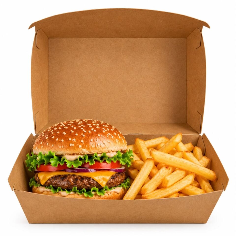 Kraft Karton İkili Hamburger Kutusu