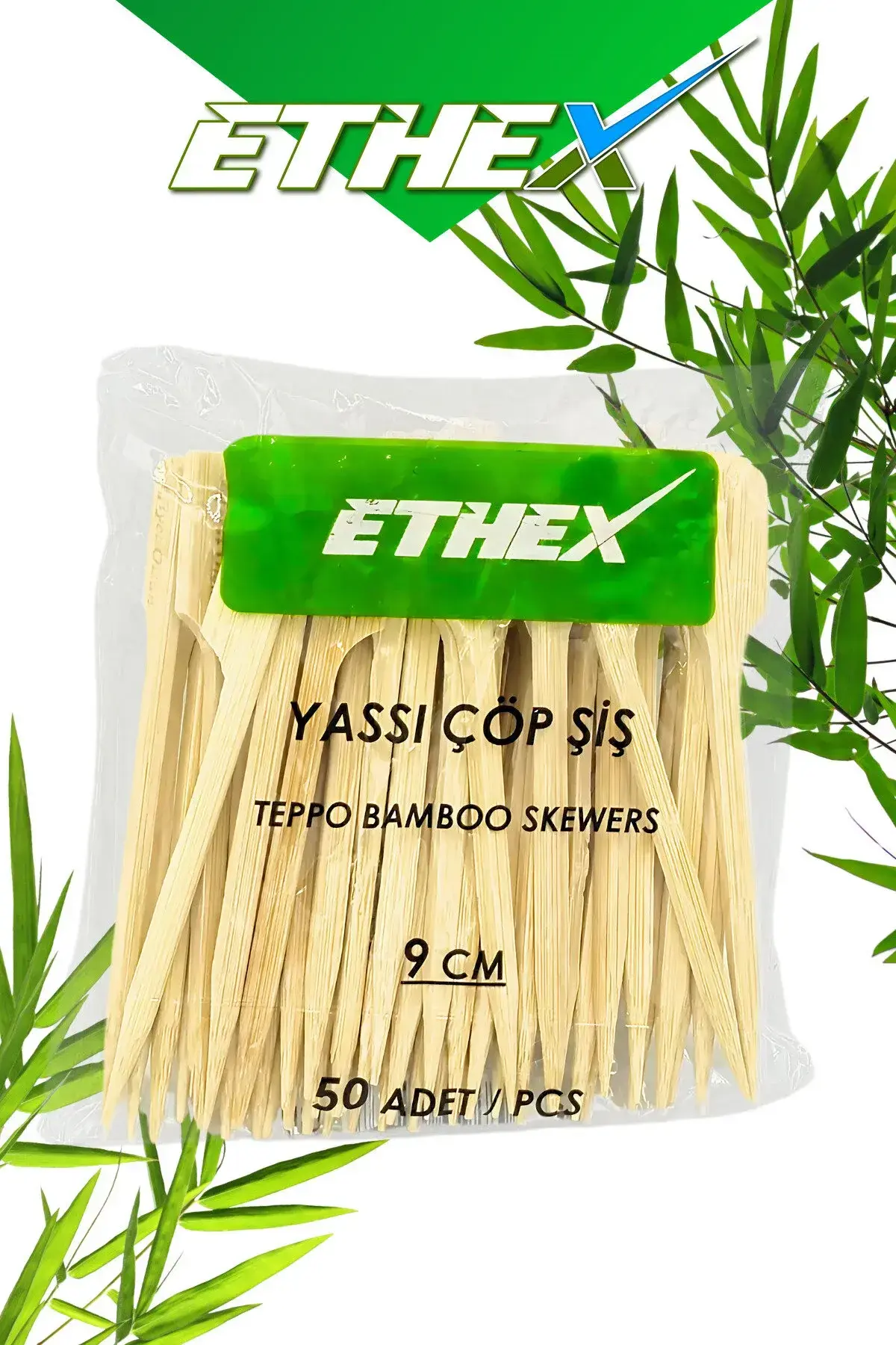 9 cm Bambu Yassı Çöp Şiş 50 Adet