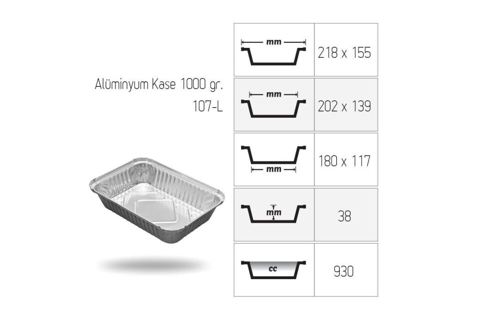 ALÜMİNYUM 1000 GR KASE 100 ADET