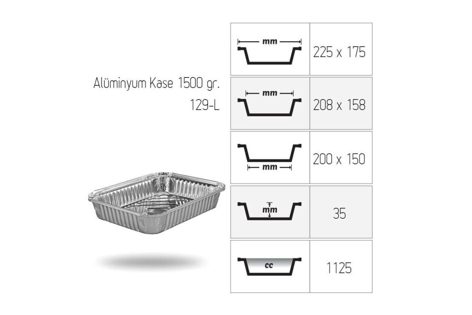ALÜMİNYUM 1500 GR KASE 100 ADET