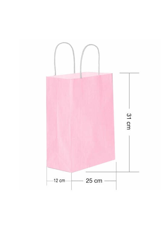 25X31X12 cm Pembe Kağıt Çanta 25 Adet
