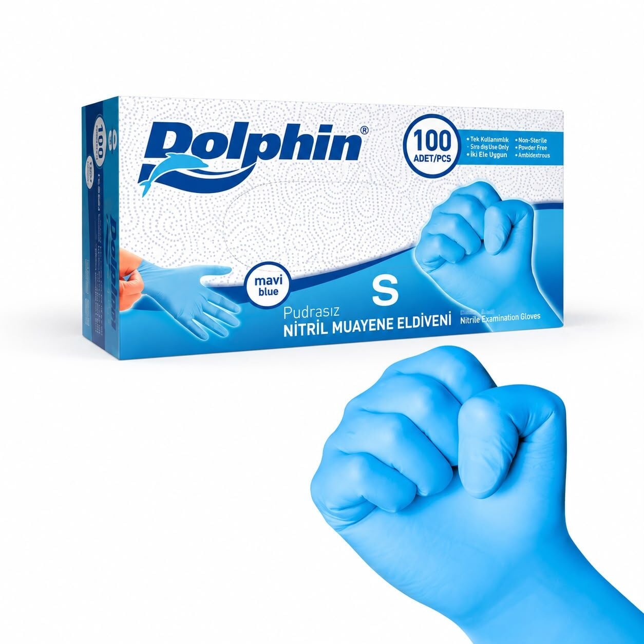 Dolphin Mavi Nitril Eldiven 100 Adet S