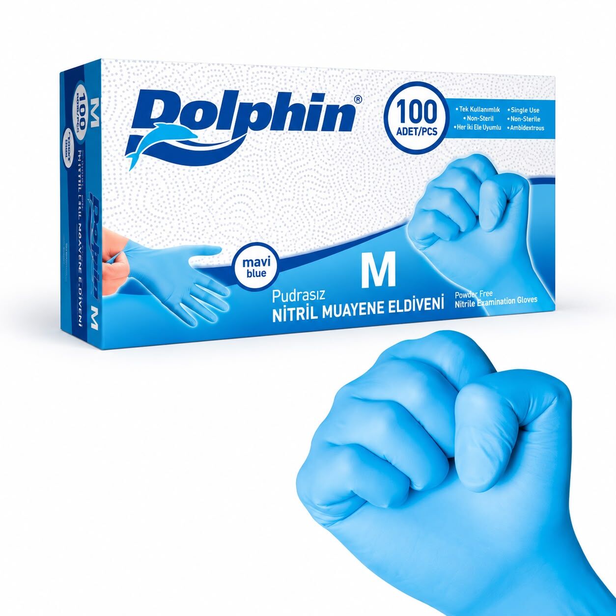 Dolphin Mavi Nitril Eldiven 100 Adet M