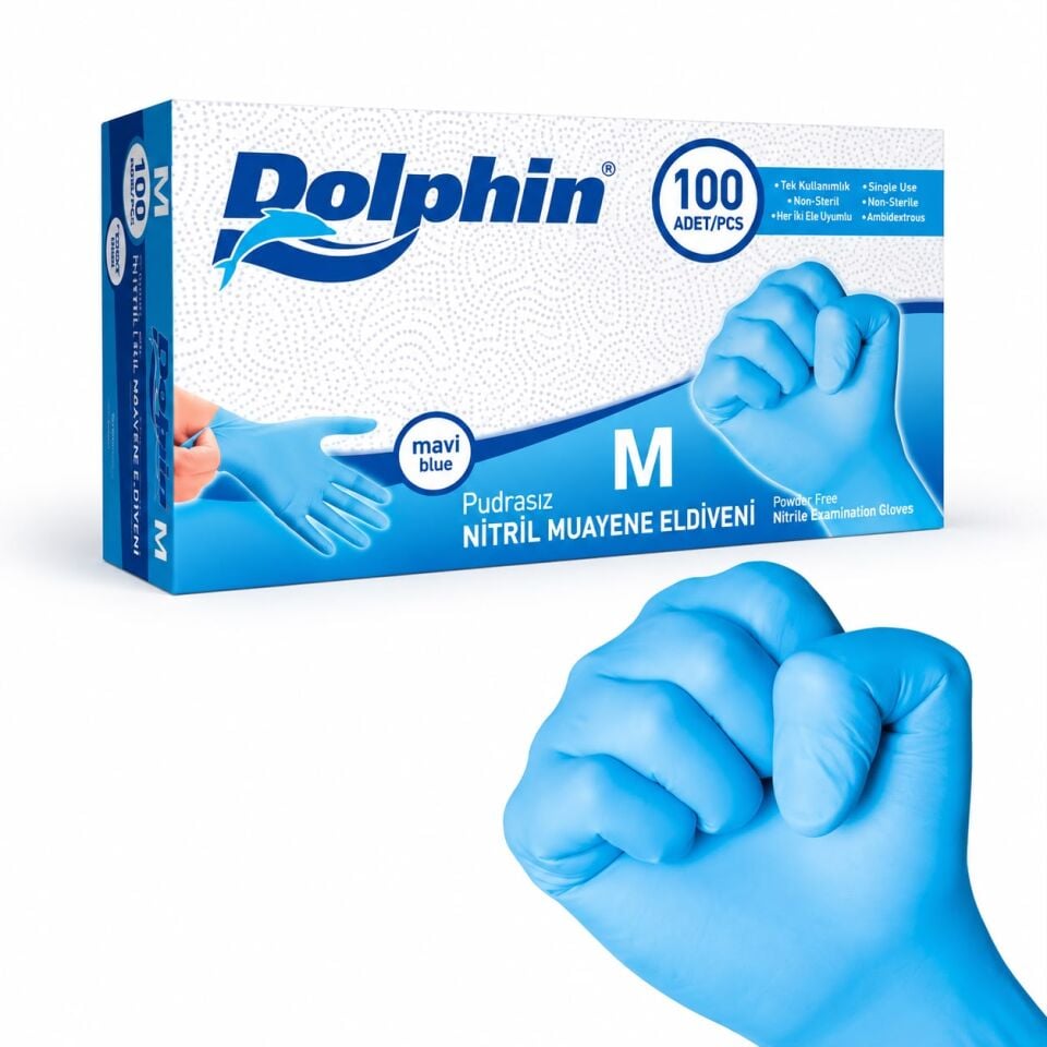 Dolphin Mavi Nitril Eldiven 100 Adet M