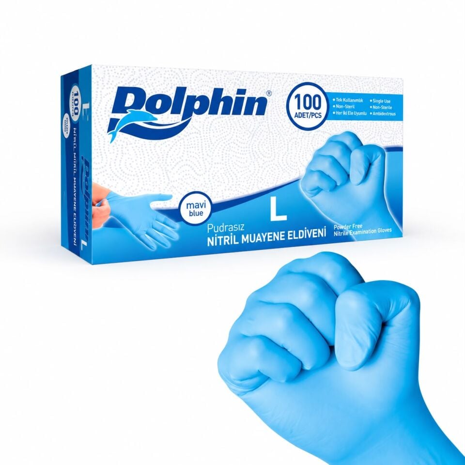 Dolphin Mavi Nitril Eldiven 100 Adet L