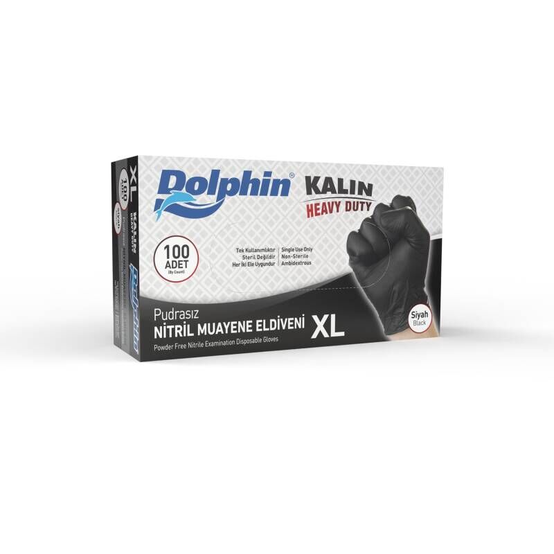 Dolphin Siyah Kalın Nitril Eldiven 100 Adet XL