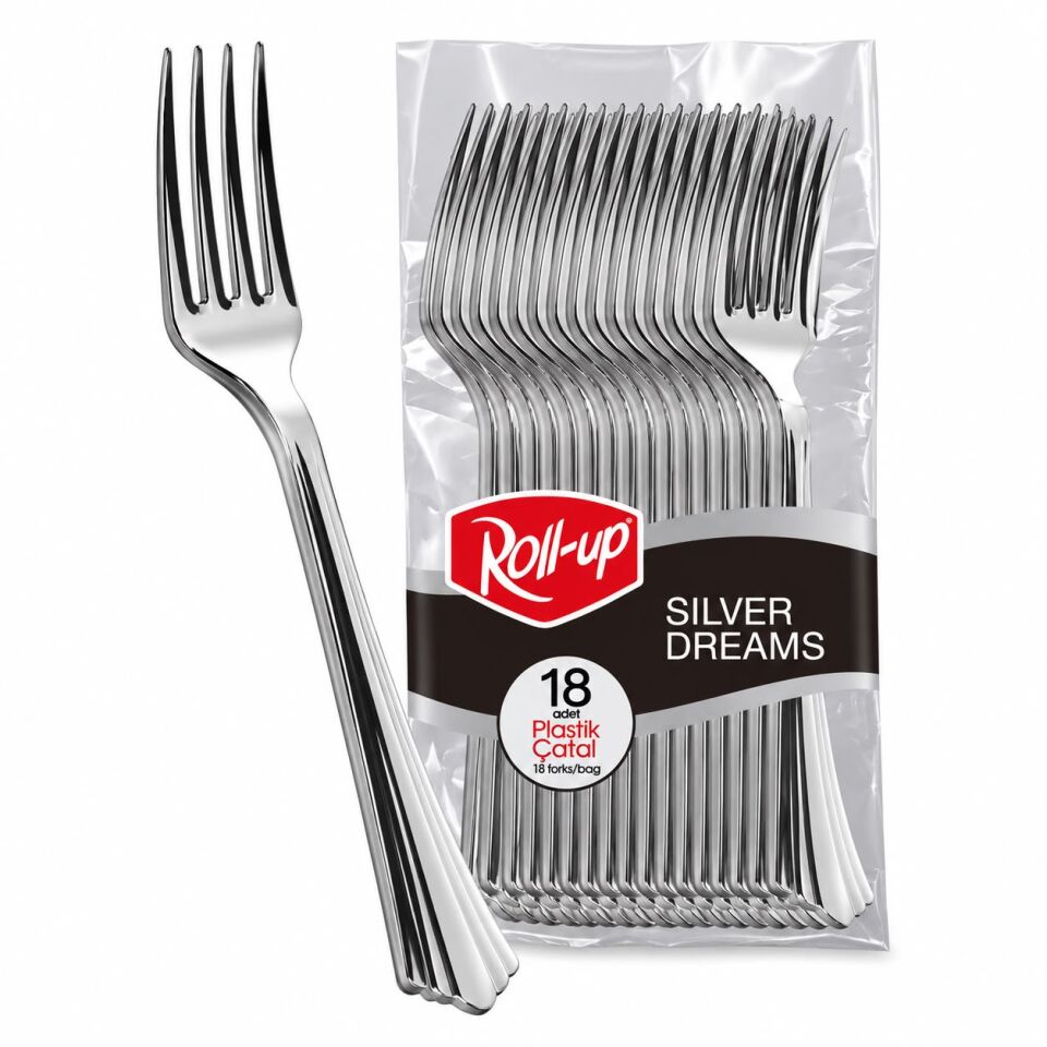 Roll-up Metal Görünümlü Plastik Çatal 18 Adet