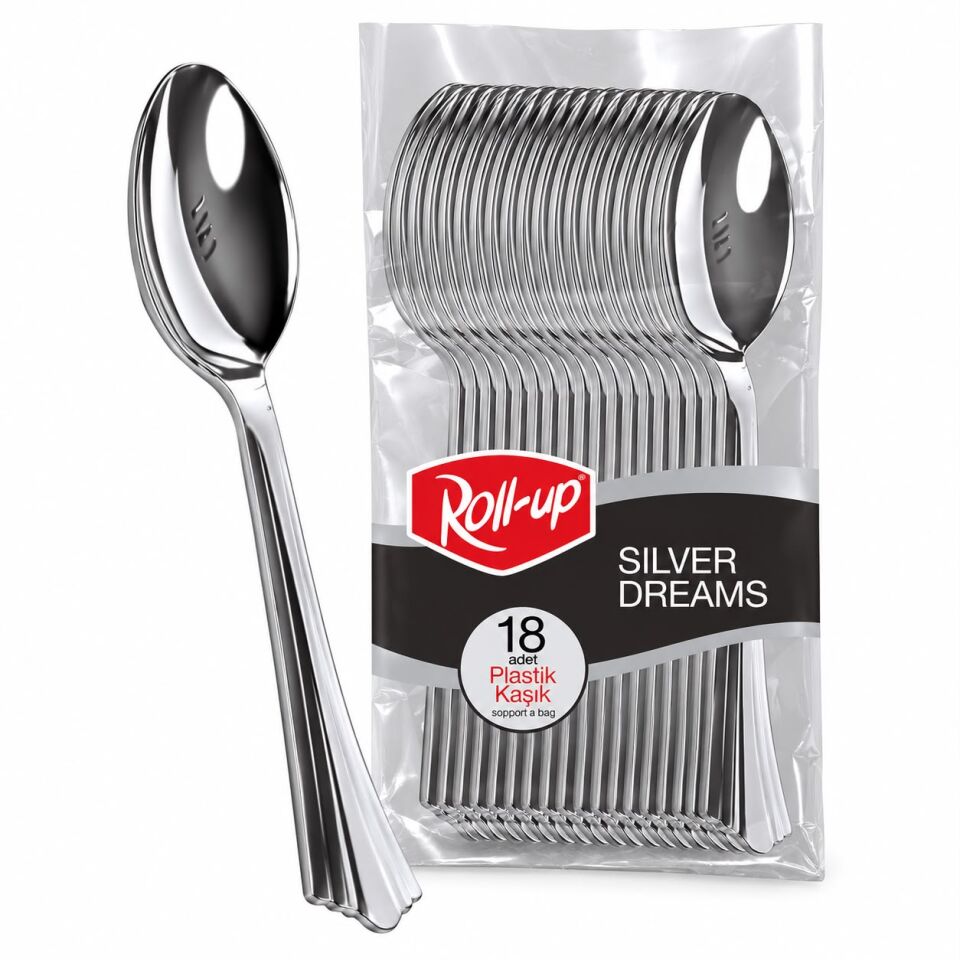 Roll-up Metal Görünümlü Plastik Kaşık 18 Adet