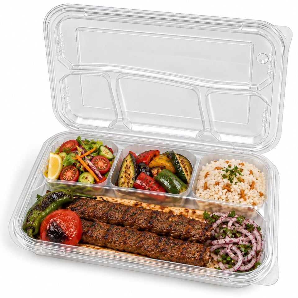 4 Bölmeli Şeffaf Kebap Kabı 25 Adet