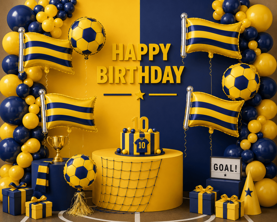 Sarı Lacivert Futbol Topu Folyo Balon