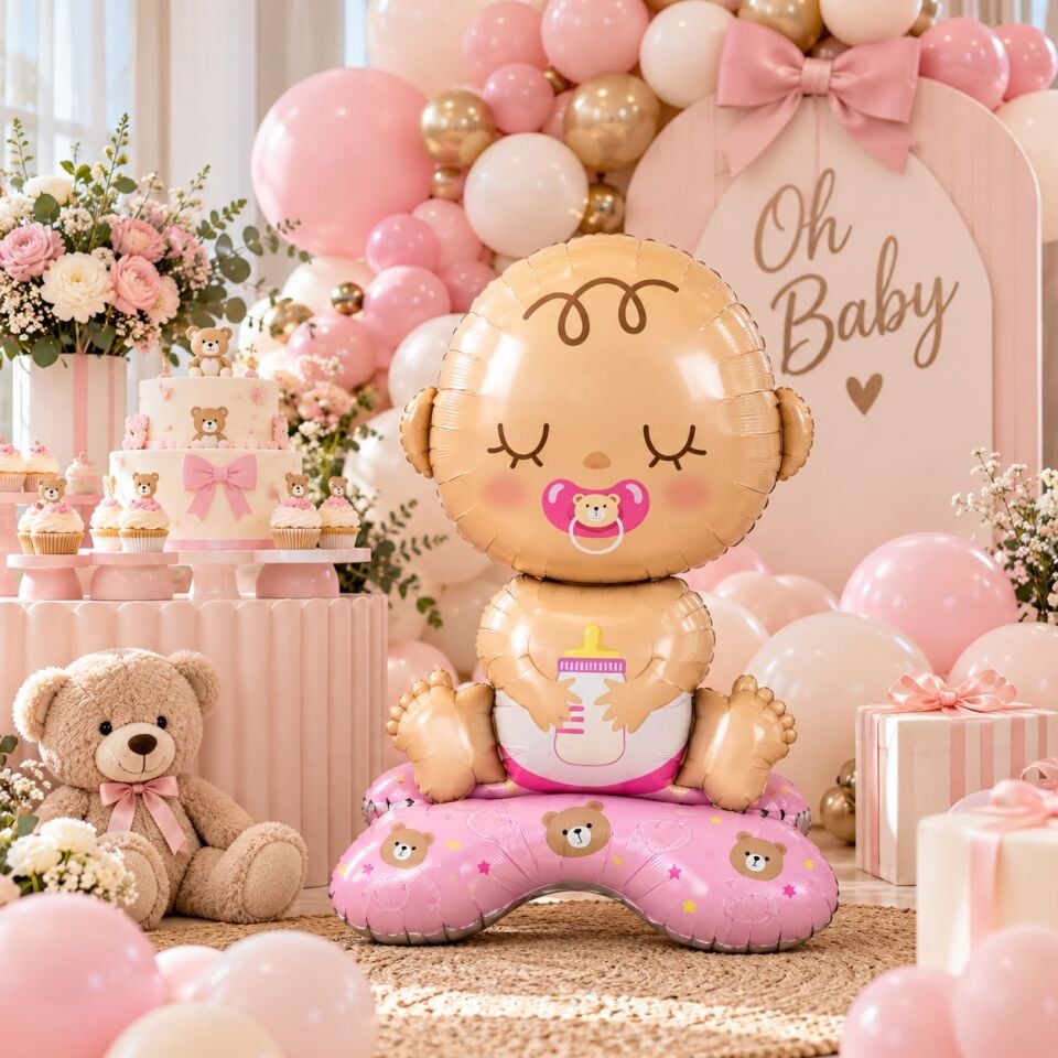 Ayaklı Pembe Bebek Folyo Balon