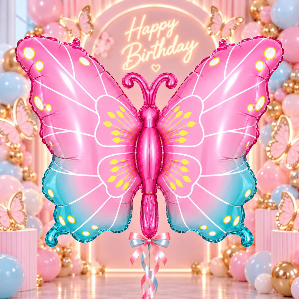 Benekli Pembe Kelebek Folyo Balon