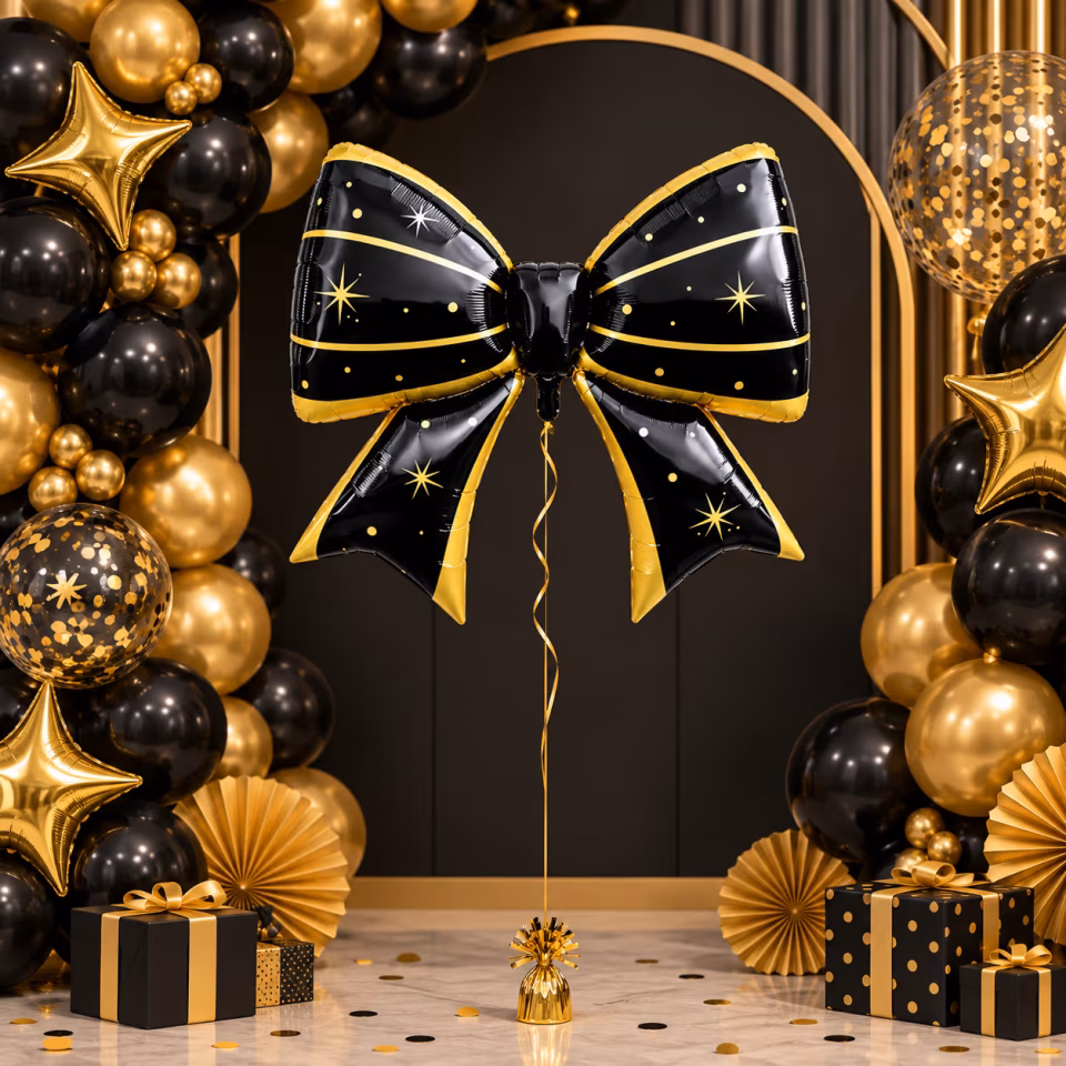 Siyah Gold Fiyonk Folyo Balon